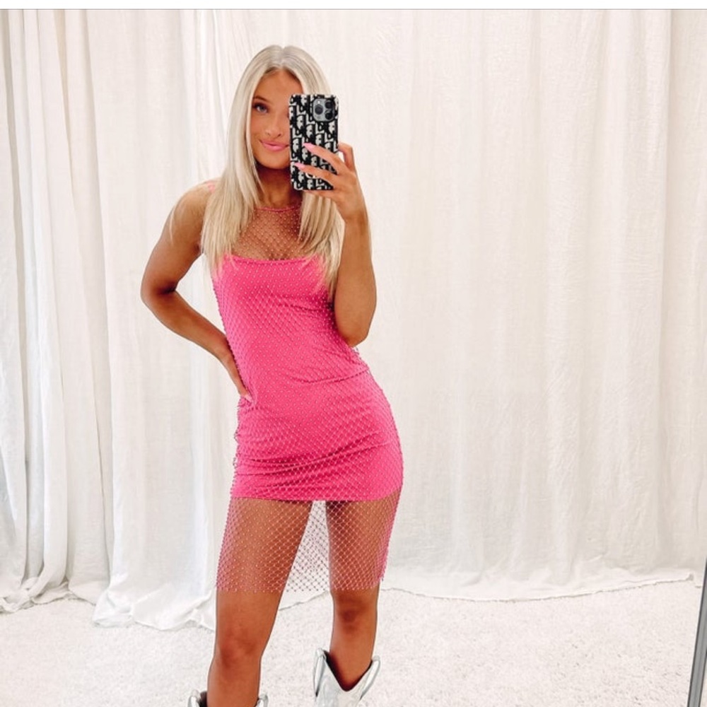 Tank dress with mesh overlay